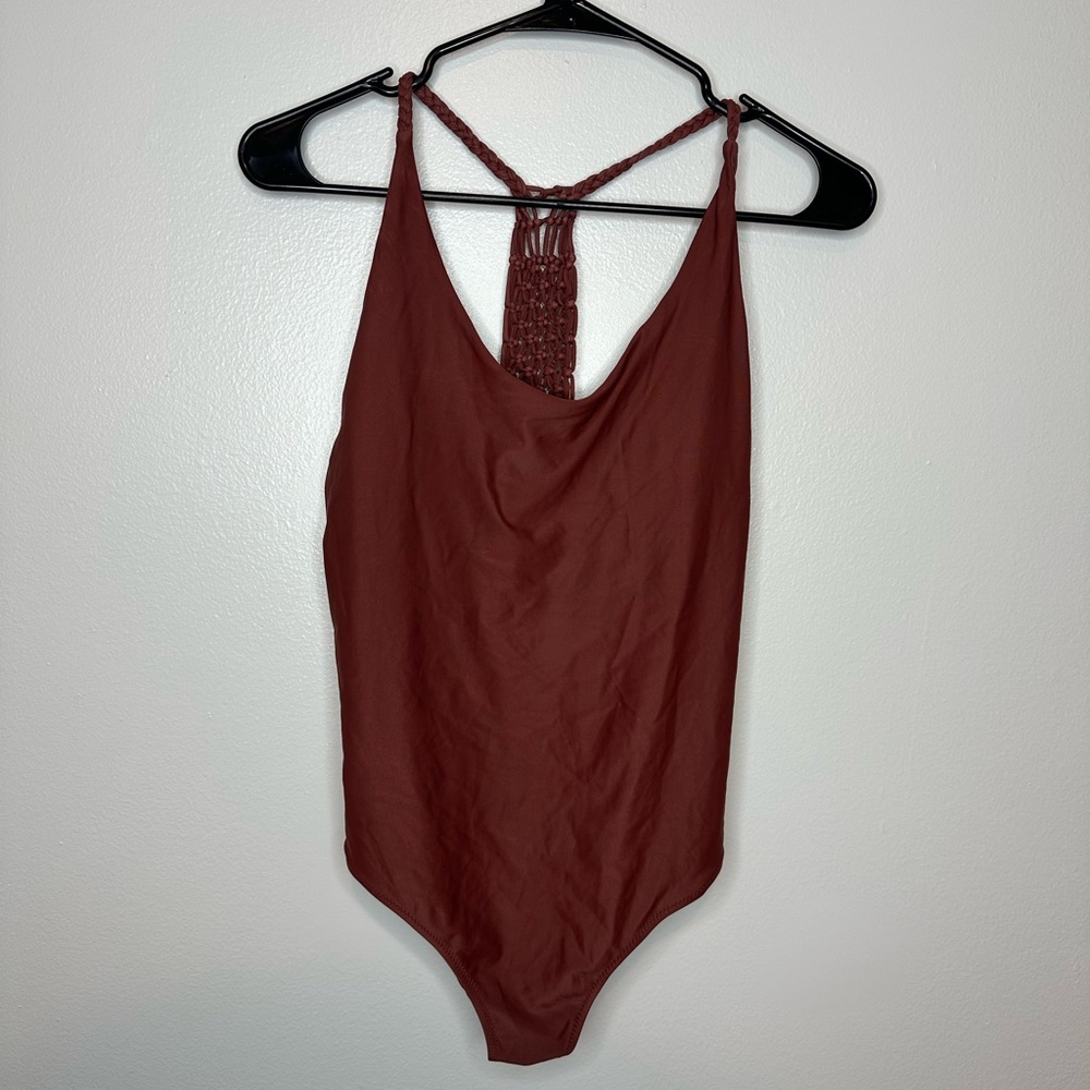 Aerie Rust Red One-Piece Swimsuit Womens size M Nylon Summer Vacation